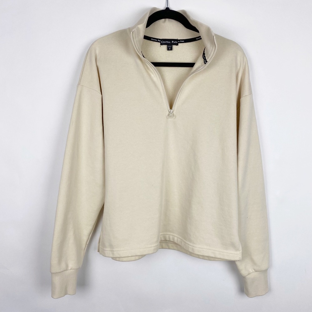 CENTRAL PARK Cream Beige Half Zip Sweatshirt Pullover Fleece Women's Size M Cozy